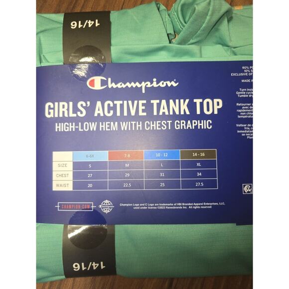 Champion Tank Top High Low Girls 14/16 Graphic Tee Sleeveless Green - Picture 3 of 5